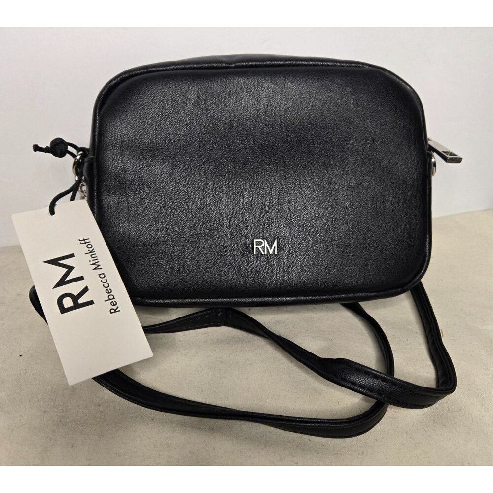 Rebecca Minkoff Patent Leather Diamond Quilted Studded Crossbody Bag Black New